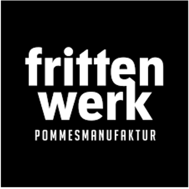 Logo der Frittenwerk Pommesmanufaktur, weißer Text auf schwarzem Hintergrund.