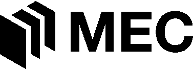 Logo der MEC in schwarzer Schrift mit grafischem Element.